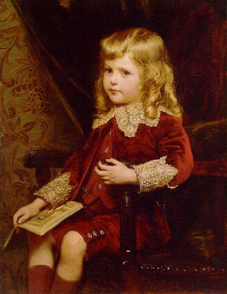 Alfred Edward Emslie Portrait of a young boy in a red velvet suit